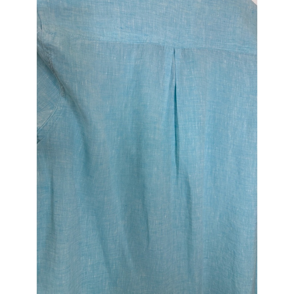 Poetry Linen Button Front Tunic Top V-Neck 3/4 Sleeve Blue Lagonlook Coastal - Picture 11 of 12